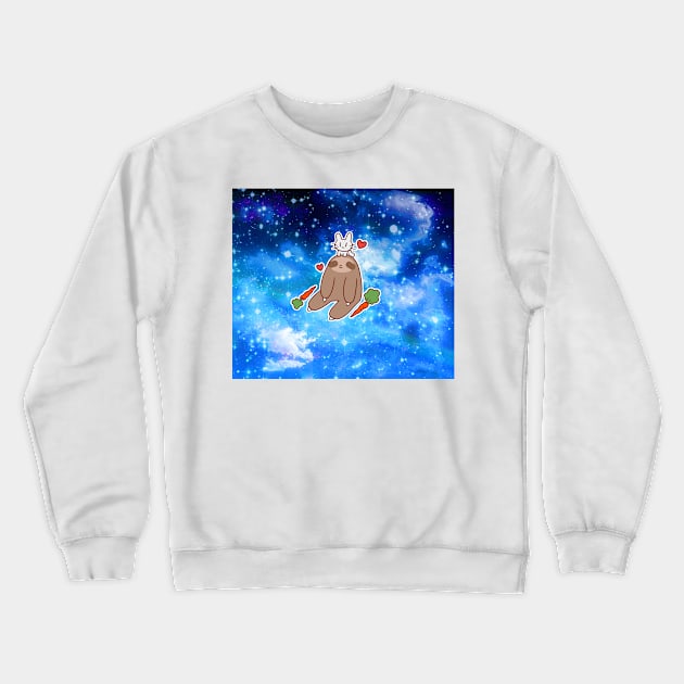 Sloth and Bunny Night Sky Crewneck Sweatshirt by saradaboru